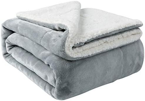 NANPIPER Sherpa Blanket Warm Blankets for Winter Super Soft Fuzzy Flannel Fleece\/Wool Like Reversible Velvet Plush Couch Blanket Lightweight(Light Grey Throw Size 50"x60")