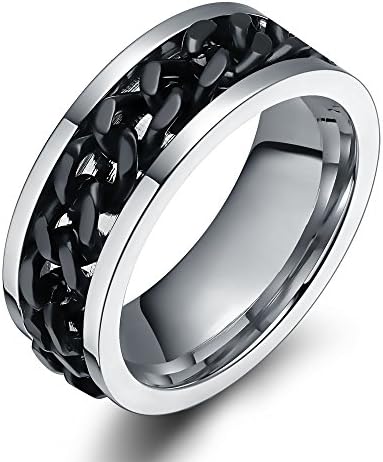 MMTTAO Men's Spinner Fidget Chain Ring Rotation Anxiety Relief Wedding Band for Men Women Stainless Steel Intertwine Ring Motorcycle Biker Bicycle Punk Rock Male Engagement Band Comfort Fit Size 6