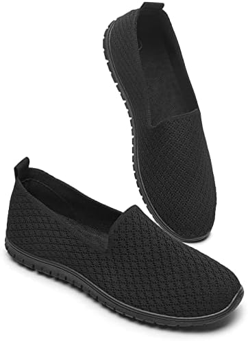 BABUDOG Women's Mesh Flats Shoes Breathable Slip on Shoes Casual Black and White Flats Comfortable Walking Shoes