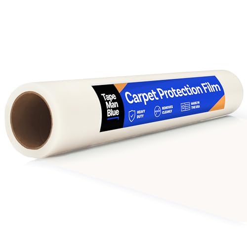 TapeManBlue Carpet Protection Film 36" x 200' roll. Made in The USA. Easy Unwind, Clean Removal, Strongest and Most Durable Plastic Carpet Protector. Clear, Self-Adhesive Surface Protective Fi