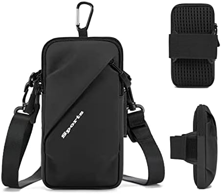 Phone Holder Arm Bands, Small Crossbody Shoulder Holsters Bag with Arm Band, Fits iPhone and All Cell Phones, Use for Running, Walking, Hiking &amp; Biking (Plus Size,Black)