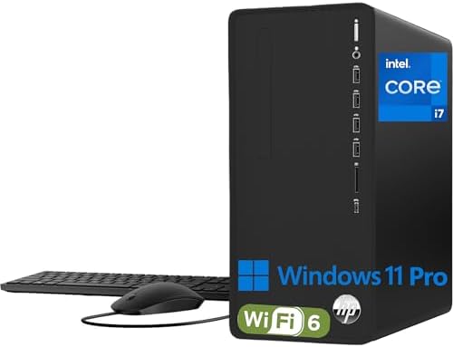 HP Pavilion Tower Desktop Computer, Intel 8-Core i7-10700F up to 4.8GHz, 32GB DDR4 RAM, 1TB PCIe SSD, GeForce GT 610 2GB, WiFi 6, Bluetooth, RJ-45, Type-C, KB &amp; Mouse, Black, Windows 11 Pro, Ticha
