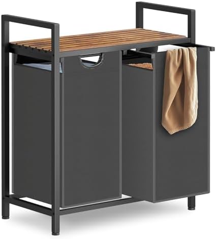 Sonharlar Laundry Hamper, Laundry Sorter with 2 Pull-Out Removable Oxford Fabric Bags Cloth Laundry Basket 2 x 10 Gallons (Grey and Rustic Brown)