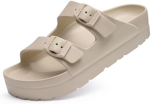 Goosecret Women's Platform Sandals with Arch Support, Chunky Lightweight Foam Slip on Slides, Comfortable Summer Beach Sandals with Adjustable Buckle