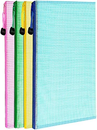 LEOBRO Mesh Zipper Pouch Bags, 13.2"x 9.2" Zipper Pouch, 4 pcs Mesh Bags with Zipper, Storage Bags Pouch for Organization Toy Puzzles Board Game Travel, File Jackets &amp; File Pockets