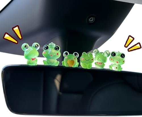 12 PCS Luminous Cute Frog Car Rearview Mirror Accessories for Automotive Interior Decoration Dashboard Car Ornament Funny Gifts for Cute Mirror Interior Decors (12 Pcs)