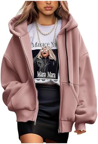 PRETTYGARDEN Women's 2025 Fall Oversized Hoodies Sweatshirt Long Sleeve Zip Up Pockets Loose Fit Y2K Winter Jackets Coat