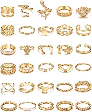 iF YOU 30 Pcs Gold Knuckle Rings Set for Women, Vintage Stackable Cute Finger Midi Rings, Fashion Simple Silver Rings Pack Jewelry for Women Gift