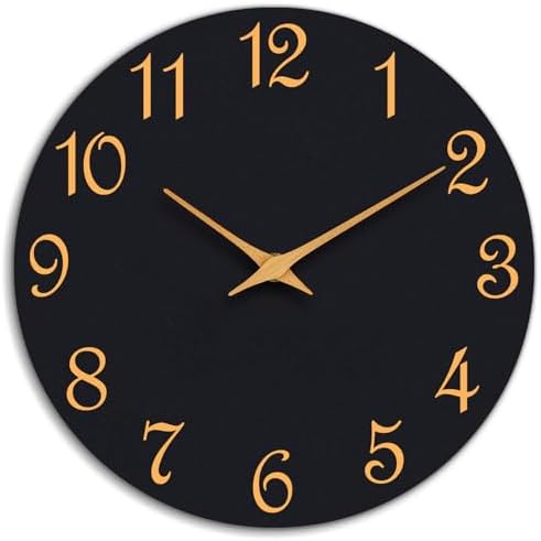 Roymnie Wall Clock, 8 Inch Modern Wall Clocks Battery Operated, Small Silent Non Ticking Clock Decorative for Kitchen, Bathroom, Bedroom, Desk, Bookshelf (Black Gold)