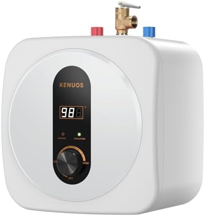 KENUOS Under Sink Instant Hot Water Heater,2.5 Gallon Mini Tank Water Heaters with LED Display,1500W 120V Small Water Heater 1\/2" NPT for RV,Kitchen,Compact Design with T&amp;P Valve,3-Way Fittin