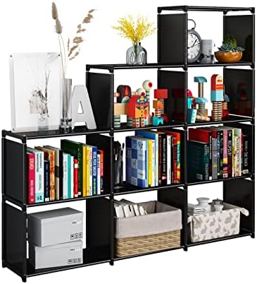 JIUYOTREE Portable Bookcase, 9 Cube Closet Storage Organizer Bookshelf,Clothes Storage for Living Room,Study Room,Bedroom, Black