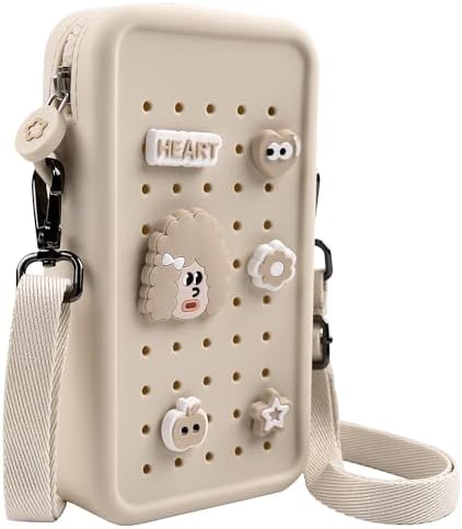 Elecbae Small Crossbody Bag for Women with Customizable Charm Holes, Compact &amp; Durable with Adjustable Strap, Perfect for Everyday Use (Beige)