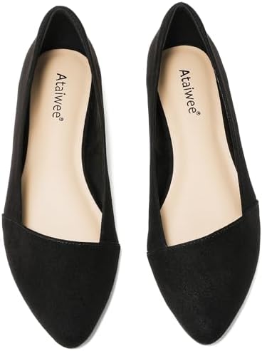 Ataiwee Women's Wide Width Flat Shoes, Classic Dressy Pointed Suede Cozy Slip on Soft Ballet Flats.