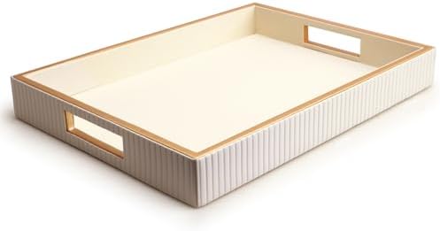 SANZIE Leather Tray Desktop Storage Organizer Premium Serving Tray Decorative Tray Valet Tray for Sundries Cosmetics Phone Wallet Cutlery (White Platter)