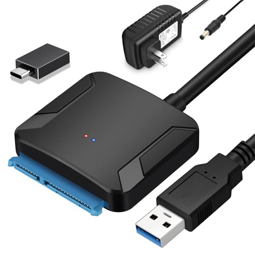 EYOOLD SATA to USB 3.0 Adapter, External Hard Drive Converter Cable for 2.5" 3.5" HDD, SSD with Power Supply