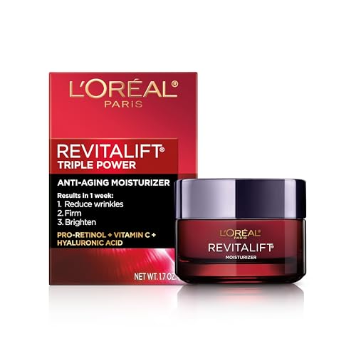 L'Oreal Paris Revitalift Triple Power Anti-Aging Face Moisturizer, Pro Retinol, Hyaluronic Acid &amp; Vitamin C to Reduce Wrinkles, Firm &amp; Brighten Skin, 1.7 Oz