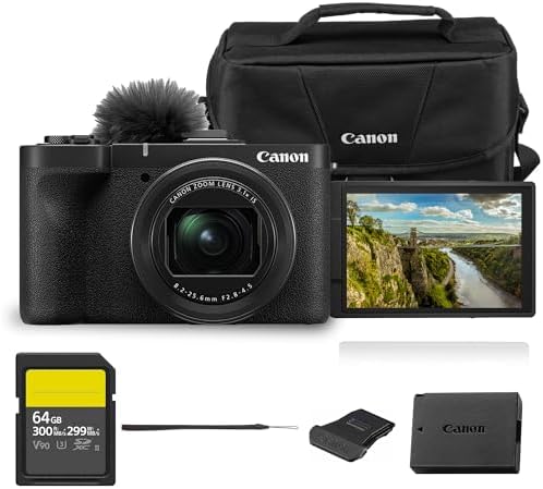Canon PowerShot V1 Digital Camera  22.3MP 1.4\u2033 CMOS Sensor, 16\u201150mm F2.8\u20114.5 Ultra-Wide Zoom, 4K\/60p Video, Cooling Fan, Canon Log 3, Dual Pixel CMOS AF II with Bag and 64GB Card