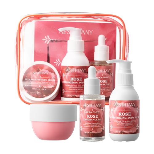 O'KADY Rose Bath &amp; Body Care Travel Set, Home Spa Gift Set Includes Body Cream, Shower Gel, and Rose Nourishing Oil, Personal Body Care Travel Set, Birthday Mother's Valentine's Day Gi