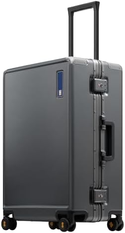 LEVEL8 Zipperless Checked Luggage with Aluminum Frame, Upgraded Medium Hardside Suitcase with Spinner Wheels, Metal Travel Luggage with Double Tsa Locks, 24 Inch, Grey