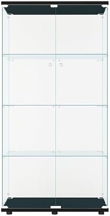 FLYMUHJIA Glass Display Cabinet Kitchen Pantry Storage Cabinet Corner Bar Cabinet with Four Level Double-Door, 64\u201Dhx32''lx 14''w Black\u2026 NDJG-B