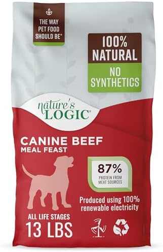NATURE'S LOGIC Dry Dog Food - 100% Natural - No Synthetics - for All Ages, Sizes, Breeds - Free from Common Allergens, High Protein - Beef Meal Feast, 13lbs