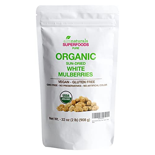 White Mulberries Dried Organic Bulk 2 Lbs Bag\u2013 USDA Organic Certified \u2013 Sun Dried, Raw, Non GMO &amp; Gluten Free \u2013 Product of Turkey