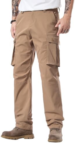 Plaid&amp;Plain Men's Cargo Pants Loose Straight Fit with Multi-Pocket and Oversized Belt Loops