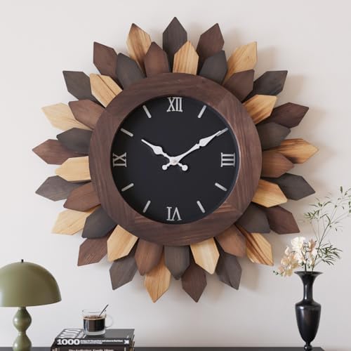 ZBJZJM 24'' Large Wall Clock for Living Room Deco Boho Decorative Big Oversized Silent Battery Operated Farmhouse Wood Wall Clock for Office Home Dinning Room Bedroom Kithen