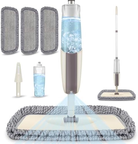 Spray Wet Mops for Hardwood Floor Cleaning - MEXERRIS Microfiber Dust Mop with Spray 3X Reusable Washable Pads Hard Wood Floor Mops Commercial Home Use for Laminate Wood Tiles Hardwood
