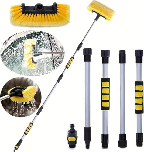 62" Car Wash Brush with Long Handle Extendable Wash Brush with Soft Flow-Thru Bristles, Hose Attachment for Car Truck, RV, SUV, Boat &amp; Outdoor Cleaning (1, Kilograms)