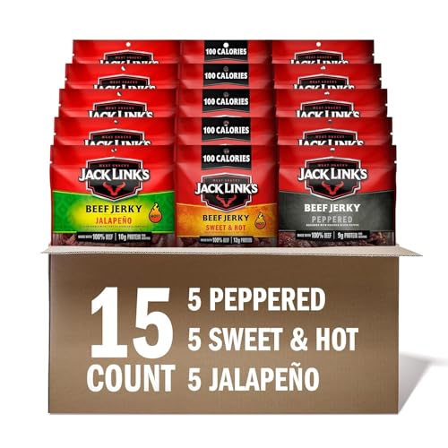 Jack Link's Beef Jerky Bold Variety Pack - Includes Sweet &amp; Hot, Jalapeno and Peppered Jerky, Bulk Protein Snack Pack, Good Source of Protein, Meat Snacks Made with 100% Beef - 1.25 Oz (Pack o