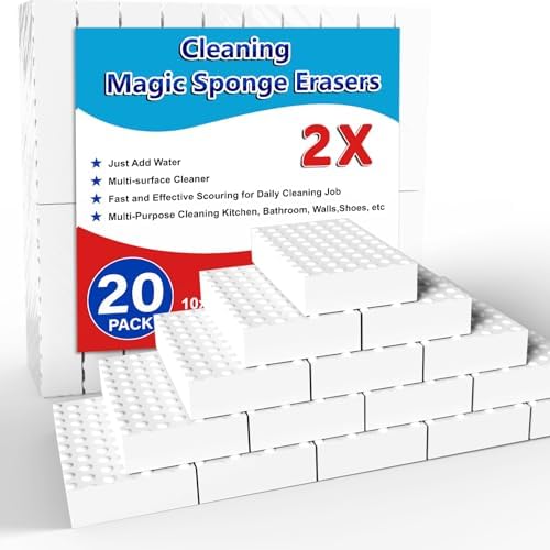 SmilinFit Magic Sponge Erasers, 20 Pack 2X Density Stronger Melamine Sponge Foam Pads, Multi-Functional Household Cleaning Supplies Cleaner for Kitchen, Bathroom, Bathtub, Sink, Wall Cleaner