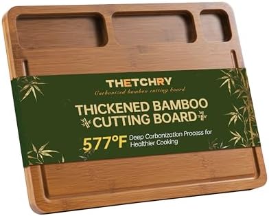 THETCHRY Cutting Board for Kitchen,Wood Thickened Non-Slip Cutting Board with Juice Groove &amp; Handle, Bamboo Charcuterie Chopping Board for Meat, Perfect Size for Prep &amp; Serving,16.93" x12.