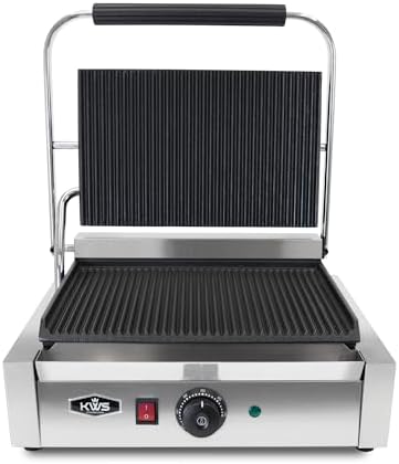 KWS PM-17 Premium 110V Electric Commercial 1700W Panini Grill with Grooved Plates - 13.5" x 9.25" Cooking Surface