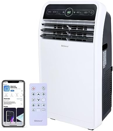 Shinco 12,000 BTU Portable Air Conditioner with WiFi, Portable AC Unit with Built-in Cool, 3-in-1 Cooling Fan &amp; Dehumidifier for Rooms up to 400 Sq.Ft, Remote, 24H Timer, Installation Kits