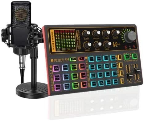 K300 Sound Effects Board Set, LED Light Voice Changer Sound Card with Multiple Sound Effects - Podcast Equipment Bundle for Live Streaming\/Laptop Computer Vlog\/Living Broadcast YouTube or TikTok