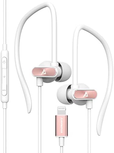 ADPROTECH Lightning Earbuds with Ear-Hook Sports Earphones for iPhone 14\/13\/12\/11 Pro Max\/X\/XS Max\/XR - MFi Certified with Mic - Rose Gold