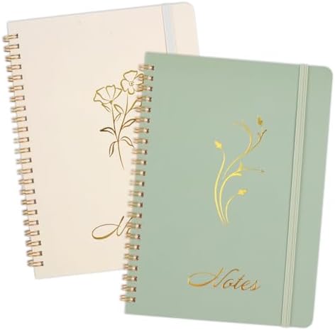 Joyberg Aesthetic Spiral Notebook, 2PCS Cute Notebook, 8.3" x 6" Notebook For Women, A5 Spiral Journal Notebook for Office\/School\/Home (Green &amp; Beige)