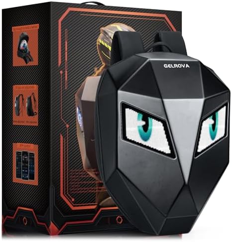 Gelrova Knight LED Bike Backpack, Hard Shell Motorcycle Helmet Backpack for Half Face Helmet, Motorbike Laptop Rding Bag, Small Size 17inch