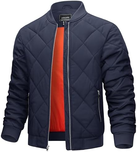 TACVASEN Men's Padded Jackets Winter Full Zipper Fleece Outwear Casual Windproof Bomber Varsity Coat