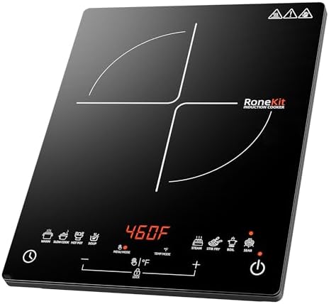 RoneKit Induction Cooktop 1800W Portable Electric Stove Countertop, 8 Preset Functions &amp; Temp Settings, 2 Cooking Modes, Timer, Child Lock for Tiny Kitchen, Apartment, Camping, RV Countertop Burne