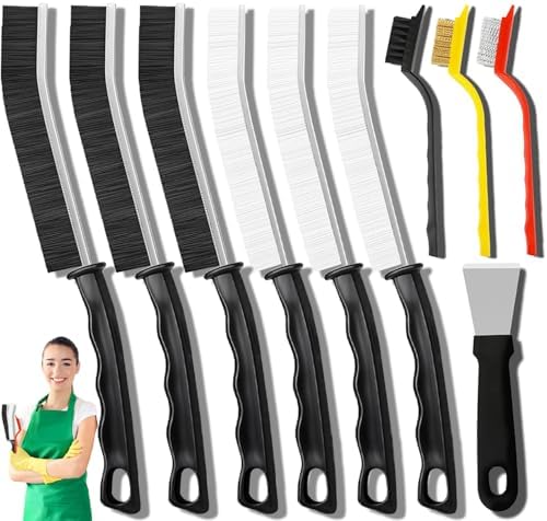 Dfacio 10Pcs Crevice Cleaning Brush Set with Scraper, Hard Bristle Cleaning Supplies for Kitchen, Bathroom, Corner, Sink, Cup, Teapot, Bottle