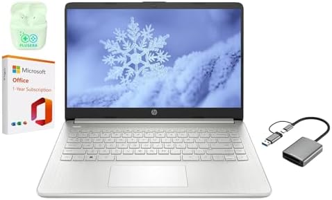 HP 14" LED Business Laptop Computer, 16GB RAM 320GB Storage (64GB eMMC+256GB SD Card), Intel Quad-Core N4120, Windows 11 S Laptop with 1-Year Microsoft Office 365, PLUSERA Earphones, Silver