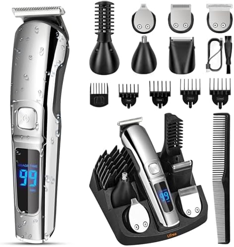 Ufree Beard Trimmer for Men, Waterproof Electric Razor for Nose, Body, Face &amp; Mustache, Cordless Hair Clippers Shavers Grooming Kit, Gifts for Men Husband Father