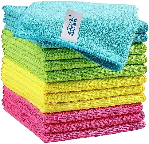 HOMEXCEL Microfiber Cleaning Cloth,12 Pack Cleaning Rags, Cleaning Towels with 4 Color Assorted, 11.5"X11.5"(Green\/Blue\/Yellow\/Pink)