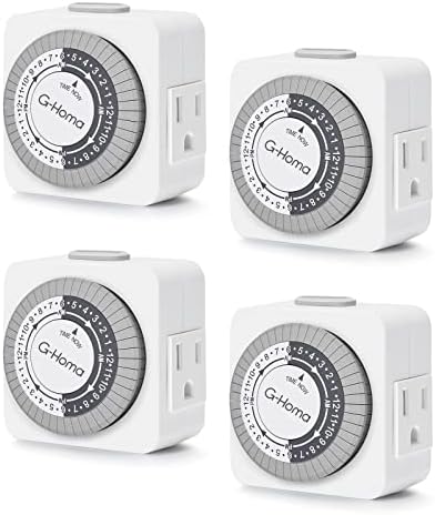 G-Homa Timers for Electrical Outlets, 24 Hour Indoor Plug-in Mechanical Timer Mini, 30 Minute Intervals, 3-Prong, Daily On\/Off Cycle, for Lights, Lamps (4-Pack, ETL Listed)