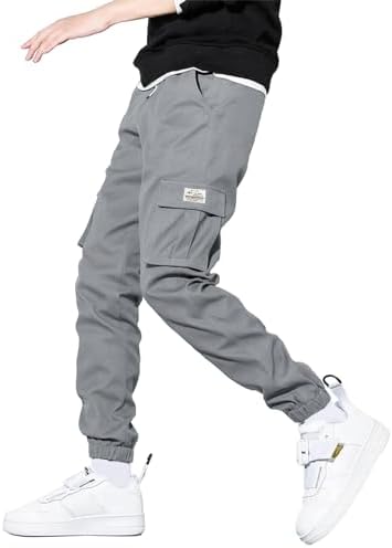 HOTake Men's Casual Cargo Pants Elastic Waist Drawstring Tapered Pants for Men Joggers Hiking Pants with Multi Pockets
