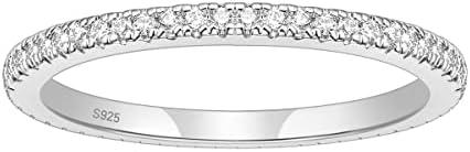 EAMTI 2mm 925 Sterling Silver Wedding Band Cubic Zirconia Half Eternity Stackable Engagement Ring Size 3-13