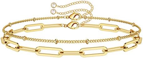 Dainty Gold Bracelets for Women, 14K Gold Plated Adjustable Layered Bracelet Cute Evil Eye Oval Chain Pearl Bar Turtle Gold Bracelets for Women Jewelry