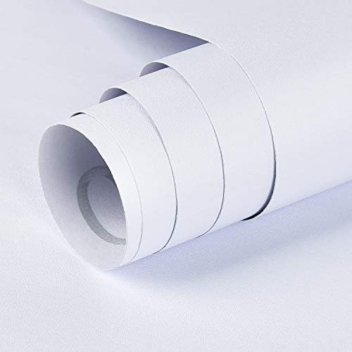 Mecpar 15.7" x 118" Matte White Wallpaper White Contact Paper Peel and Stick Wall Paper Thicken Waterproof Wallpaper for Kitchen Countertop Cabinet Wardrobe